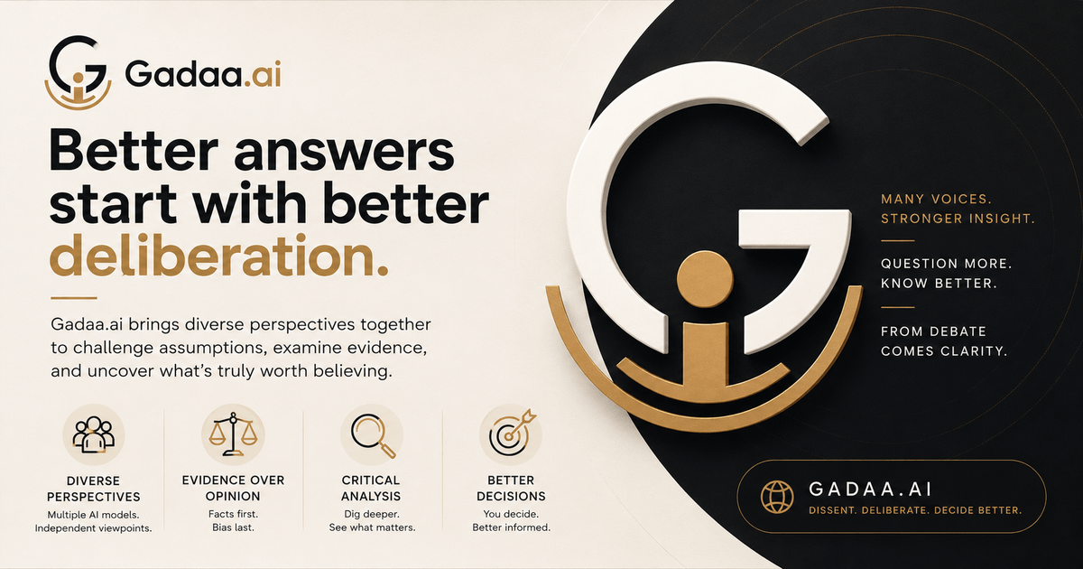 Screenshot of Gadaa /Ask, Ask once, get five AI opinions and one honest verdict
